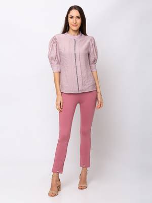 Women Onion Pink Solid  Slim Fit Tregging By Sheczzar 5