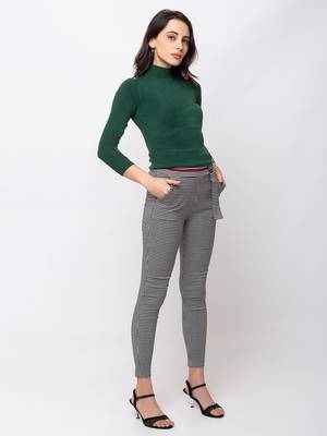 Women Black Checks  Slim Fit Tregging By Sheczzar 5