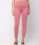Women Onion Pink Solid  Slim Fit Tregging By Sheczzar