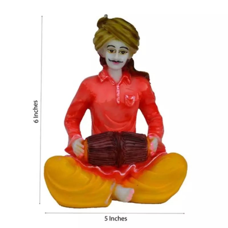 Rajasthani Musician Statue Playing Dholak