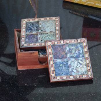 Wooden Tea Coasters with Gemstones 1
