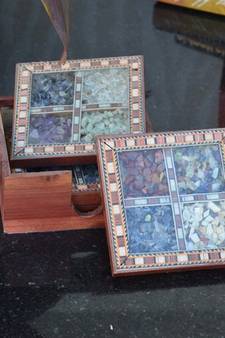 Wooden Tea Coasters with Gemstones