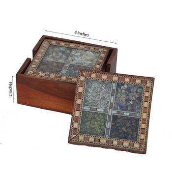 Wooden Tea Coasters with Gemstones 2