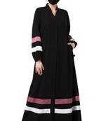 Musheco-Front Open Abaya With Contrast Stripes