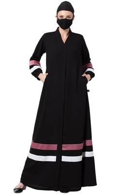 Musheco-Front Open Abaya With Contrast Stripes 2