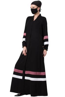 Musheco-Front Open Abaya With Contrast Stripes 3