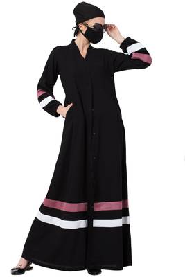 Musheco-Front Open Abaya With Contrast Stripes 4