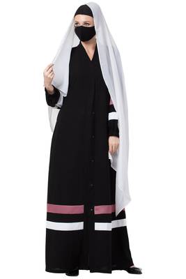 Musheco-Front Open Abaya With Contrast Stripes 6