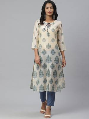 Pinksky Beige woven chanderi ethnic-kurtis 1