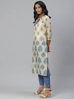 Pinksky Beige woven chanderi ethnic-kurtis 3