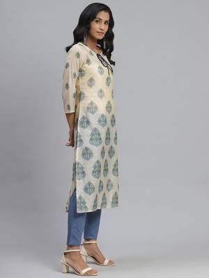 Pinksky Beige woven chanderi ethnic-kurtis 4