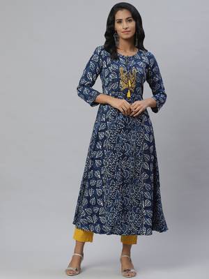 Pinksky Blue woven cotton ethnic-kurtis 1