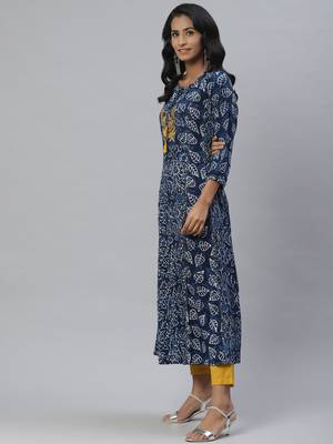Pinksky Blue woven cotton ethnic-kurtis 3
