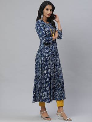 Pinksky Blue woven cotton ethnic-kurtis 4