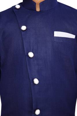Blue plain
 cotton boys-sherwani 5