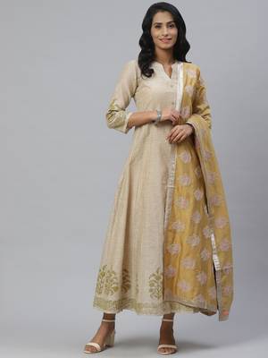 Pinksky Beige woven cotton diwali-kurtis 1