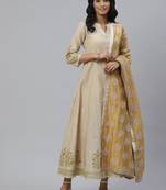 Pinksky Beige woven cotton diwali-kurtis