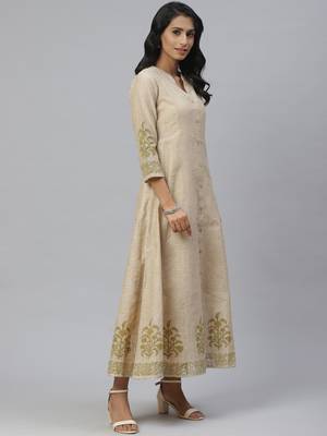 Pinksky Beige woven cotton diwali-kurtis 3