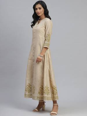 Pinksky Beige woven cotton diwali-kurtis 4