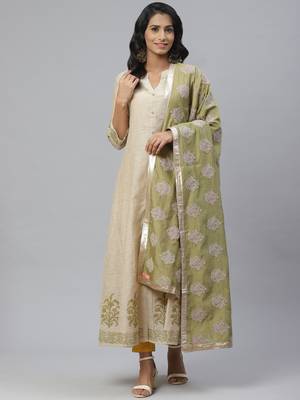 Pinksky Beige woven cotton diwali-kurtis 1