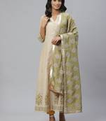 Pinksky Beige woven cotton diwali-kurtis