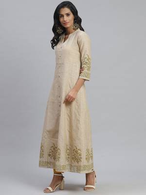 Pinksky Beige woven cotton diwali-kurtis 3