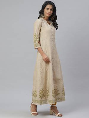 Pinksky Beige woven cotton diwali-kurtis 4