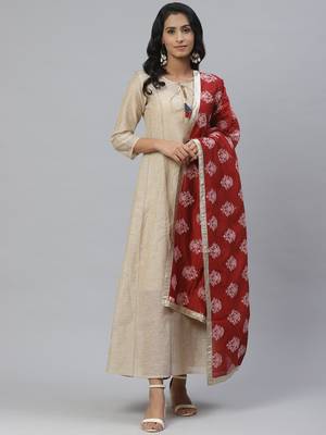 Pinksky Beige woven cotton diwali-kurtis 1