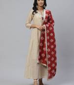 Pinksky Beige woven cotton diwali-kurtis