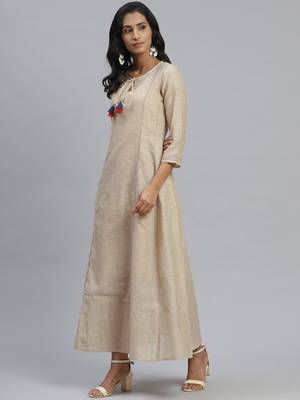 Pinksky Beige woven cotton diwali-kurtis 3