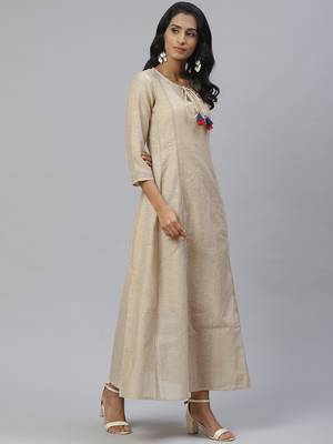 Pinksky Beige woven cotton diwali-kurtis 4