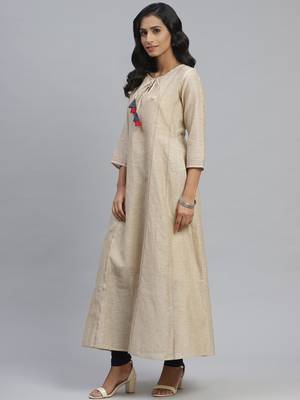 Pinksky Beige woven cotton diwali-kurtis 3
