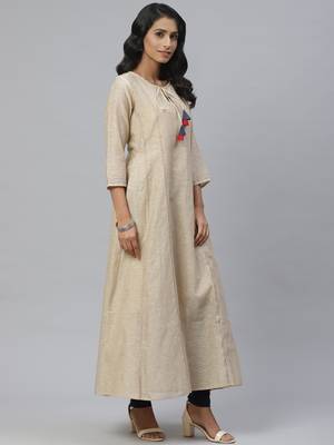 Pinksky Beige woven cotton diwali-kurtis 4