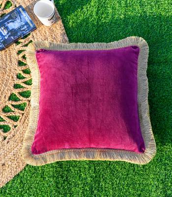 PURPLE DECORATIVE VELVET CUSHION COVER with LACE 1