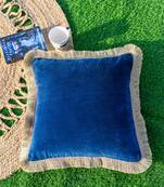 BLUE DECORATIVE VELVET CUSHION COVER with LACE