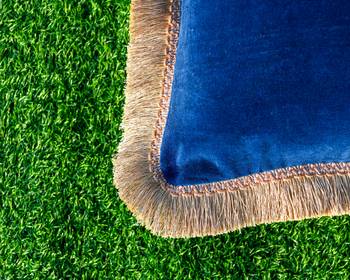 BLUE DECORATIVE VELVET CUSHION COVER with LACE 2