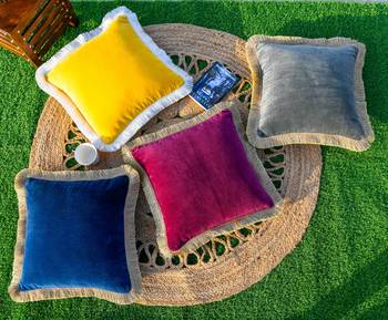 BLUE DECORATIVE VELVET CUSHION COVER with LACE 4