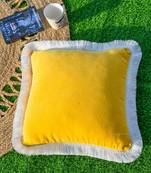 YELLOW DECORATIVE VELVET CUSHION COVER with LACE
