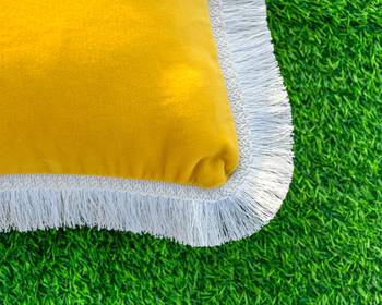 YELLOW DECORATIVE VELVET CUSHION COVER with LACE 2