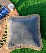 GREY DECORATIVE VELVET CUSHION COVER with LACE