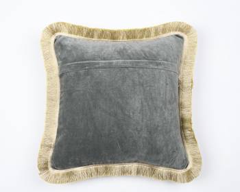 GREY DECORATIVE VELVET CUSHION COVER with LACE 3