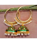 Colorful Green Gold Bali Meenakari Jhumka Earrings