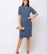 Sheczzar Blue Color Regular fit Midi Dress