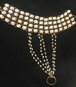 Single Haath Phool Panja Ring gold plated Kundan Pearl