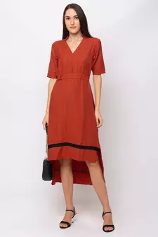 Sheczzar Orange Color Regular fit Midi Dress