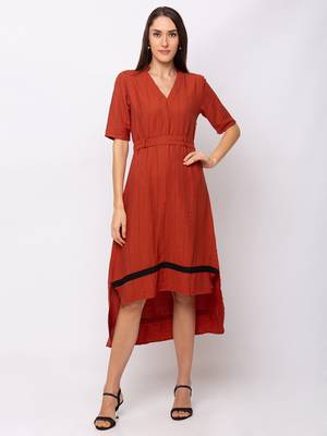Sheczzar Orange Color Regular fit Midi Dress 1
