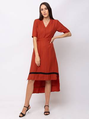 Sheczzar Orange Color Regular fit Midi Dress 2