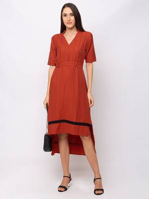 Sheczzar Orange Color Regular fit Midi Dress 4