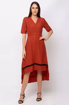 Sheczzar Orange Color Regular fit Midi Dress