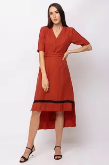 Sheczzar Orange Color Regular fit Midi Dress